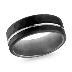Black Tungsten Men's Hammered Ring